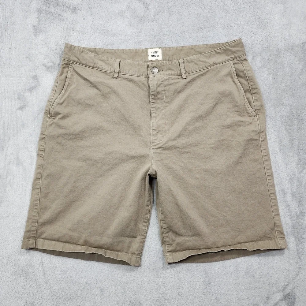 Flint And Tinder Shorts Mens 38 Beige Chino Canvas Stretch 10 Inseam Casual